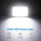 Olafus 2 Pack 90W LED Flood Light Outdoor, 9000LM Super Bright LED Work Lights Plug in, 6500K IP66 Waterproof Exterior Floodlight for Yard Lawn Garden