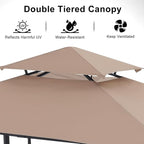 ABCCANOPY Grill Gazebo with 2 Side Awnings - 14x5 Outdoor BBQ Canopy Shelter with 2 Led Lights for Patio Backyard Grilling (Khaki)