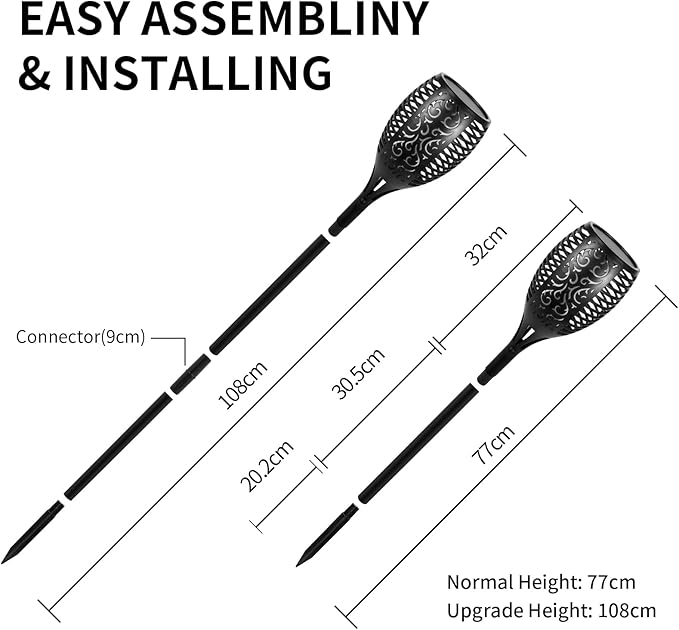 Torches with 96 LED Flickering Flames, IP65 Solar Powered, 2 Pack