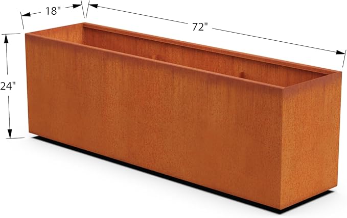 Plantercraft Large Rectangular Planters for Outdoor Plants 72x18x24 Inch - Corten Steel Planter Box | Extra Large Outdoor Planters for Modern Patio & Garden | Heavy Duty Metal, Fully Assembled