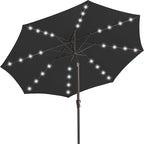 JEAREY 9FT Outdoor Patio Umbrella with Solar Lights, LED Lighted Pool Umbrella with Tilt and Crank, Outdoor Table Umbrellas for Deck, Yard & Market (Jet Black)