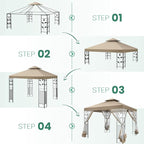 COBIZI Gazebo 10x13 Heavy Duty Gazebos with Improved Nettings Outdoor Gazebo Double Roof Patio Gazebos with Metal Steel Frame Outdoor Canopy for Patio, Deck, Backyard (Khaki)