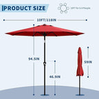 Garvee 10FT Patio Umbrella - Outdoor Table Umbrella with Smooth Crank Lift, Push Button Tilt and 8 Sturdy Ribs - Market Umbrella UV Protection Waterproof for Pool, Deck, Yard, Garden (Red)