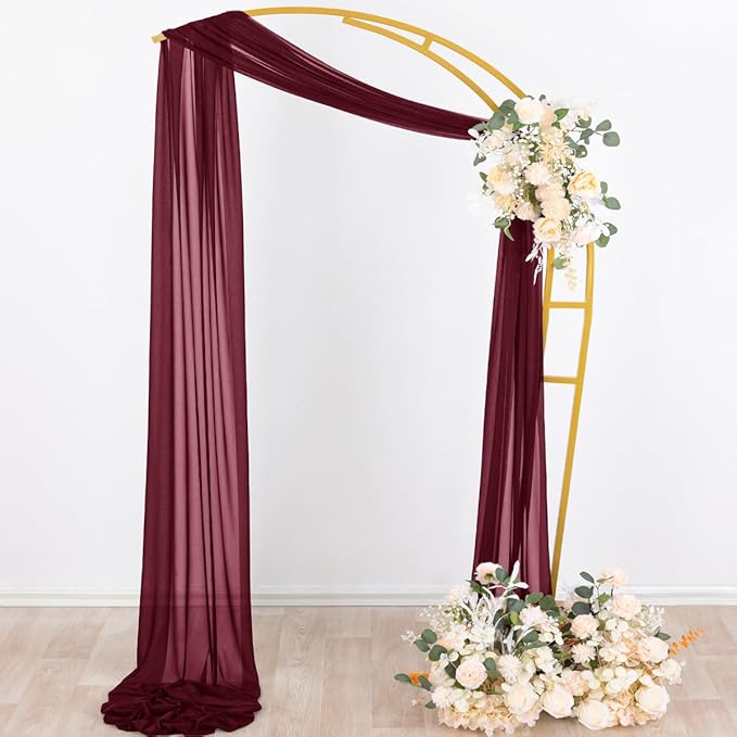 Outdoor Curtains, Burgundy Sheer Chiffon Arch Drape Panel, 29 x 236 Inch