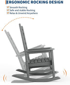 GarveeLife Outdoor Rocking Chair Set of 6, HDPE Weather Resistant Patio Rocking Chair Porch Rocker with Wood Texture & 380 LBS Support for Deck, Pool, Backyard, Gray