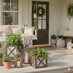 Autumn Alley Farmhouse Front Porch Planters Set of 2 Stand with Galvanized Corrugated Metal Planter for Outdoors/Indoors - Rustic Wood Square Planters Box on Legs – Charming Farmhouse Décor, Brown
