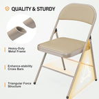 VINGLI 10 Pack Folding Chairs with Padded Seats, Metal Frame with Pu Leather Seat & Back, Capacity 350 lbs, Set of 10, Khaki