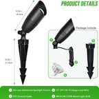 wowlite Low Voltage Spot Lights Outdoor LED 4 Pack, Die-cast Aluminum Landscape Spotlights, Waterproof Black Uplights with MR16 Bulbs Ground Stake for Garden Courtyard Pathway