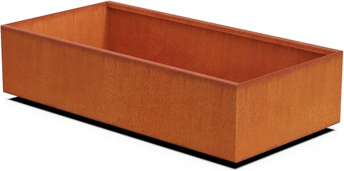Plantercraft Corten Steel Raised Garden Bed - Large Rectangular Planters for Outdoor Plants, 48x24x12 Inch Heavy Duty Metal Planter Box for Patio & Landscape Design