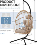 Hammock Chair with Stand, Beige Wicker Egg Swing, 350 lb Capacity