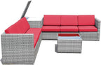 Tangkula 8 Pieces Wicker Patio Furniture Set with Storage Deck Box, PE Rattan Outdoor Sectional Sofa Conversation Set with Coffee Table & Cushions, Outside Furniture for Garden Yard Poolside (Red)