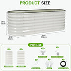 Galvanized Raised Garden Bed Outdoor 24'' Deep | Oval Metal Garden Beds with Easy Assembly & Planter Box for Planting Deep Root Vegetables Fruits Flowers, 6x2x2ft White
