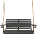 VINGLI Heavy Duty 1600 LBS HDPE Porch Swing Outdoor with Rotatable Cup Holder, 4 FT Patio Bench Swing with Adjustable Chains, 2 Person Hanging Porch Swing Chair for Porch, Yard, Tree, Garden - Grey