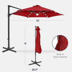 Best Choice Products 10ft Solar LED Offset Cantilever Hanging Market Patio Umbrella, Smooth 360° Rotation, 8 Sturdy Ribs, Easy Adjustment - Red