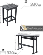 3 Piece HDPE Outdoor Bar Height Table and Chairs Set of 2 Includes High Top Patio Table and Chairs, Outside Patio Bar Set for Bistro,Balcony,Backyard,Poolside (Grey, 3 Piece)