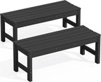 SERWALL 47 Inches Outdoor Bench Set of 2, All Weather HDPE Backless Bench with Wood Grain Texture for Garden Porch and Park, Curved Bench Seat for Comfort, Black