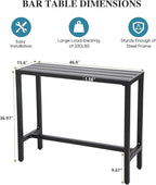 Outdoor Bar Table, Patio Console Pub Height Tables with Powder Coated Steel Frame, Weather Resistant Waterproof Top for Hot Tub, Balcony, Garden, Yard, Poolside (Black, 47" Narrow Bar Table)