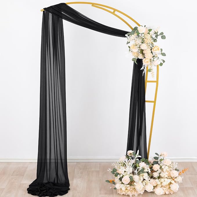 Outdoor Curtain Panel, Black Sheer Chiffon Arch Drape, 29 x 236 In