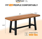 VINGLI Outdoor Bench with Metal Legs Rustic, Wood Dining Bench Indoor Outdoor Porch Benches for Yard Garden Dining (40in)