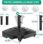 Umbrella Base with Wheels, Umbrella Stand Base Heavy Duty 100lb Windproof, Fillable Umbrella Base Mobile Square Umbrella Stand Outdoor Base for Patio, Deck, Poolside, Lawn, Fits Most Sized Umbrellas