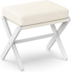 Foldable Foot Stool Ottoman, Modern Foot Rest with Bamboo X Legs & Thick Foam Cushion, Folding Foot Stools Small Padded for Bedroom Living Room, Footstool for Chair Couch (White - White)