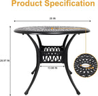 35" Outdoor Dining Table, Cast Aluminum Patio Bistro Table with 2.44" Umbrella Hole, Patio Furniture for Backyard Garden, Black
