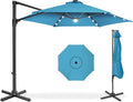 Best Choice Products 10ft Solar LED Offset Cantilever Hanging Market Patio Umbrella, Smooth 360° Rotation, 8 Sturdy Ribs, Easy Adjustment - Sky Blue