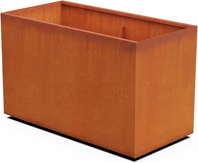 Plantercraft Extra Large Corten Steel Planter – 48x24x30 Large Rectangular Planters for Outdoor Plants, Commercial Grade Metal Planter Box for Patios and Landscapes