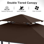 ABCCANOPY Grill Gazebo with 2 Side Awnings - 14x5 Outdoor BBQ Canopy Shelter with 2 Led Lights for Patio Backyard Grilling (Brown)