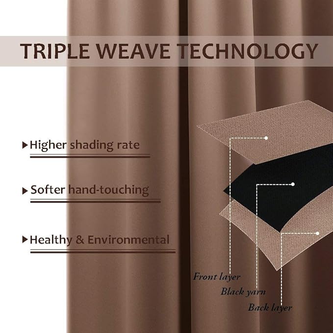 NICETOWN 2 Panels Patio Outdoor Curtains Waterproof, Thermal Insulated Stainless Steel Rustproof Grommet Blackout Indoor Outdoor Curtains/Drapes for Party/Cottage, W52 by L84, Tan