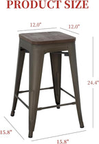 FDW Metal Bar Stools Set of 4 Counter Height Bar Stools 24 Inches Industrial Bar Chairs Patio Stool Stackable Backless Stool Indoor Outdoor Metal Kitchen Stools Bar Chairs (Bronze with Wood, 24")