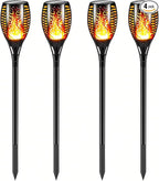 4 Pack Outdoor Solar Flame Light,Solar Lights Outdoor for Garden Decorations with Flickering Flame,IP65 Waterproof Solar Powered Yard Lights Torch Light for Lawn Patio Pathway (Warm White)