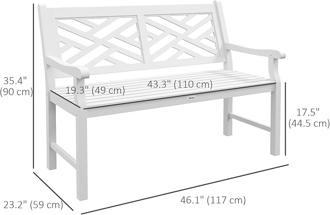 Outdoor Bench, Two-Seat White Poplar Wood Porch Bench