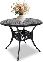 35" Outdoor Dining Table, Cast Aluminum Patio Bistro Table with 2.44" Umbrella Hole, Patio Furniture for Backyard Garden, Black