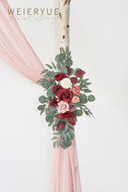 Artificial Flowers Arch Swag Kit with Chiffon Drape, Cream Red, 3-Piece