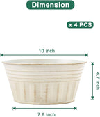 vensovo 10 Inches Beige Metal Rustic Plant Pots - 4 Pcs Large Shallow Galvanized Planters with Drain Hole and Rubber Plug, Rustproof Tin Bucket Succulent Pot Indoor Farmhouse Vintage Style for Decor