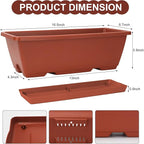 Window Box Planter, 6 Packs 17 Inches Rectangle Planters Box with Drainage Holes and Trays, Vegetable Planters for Windowsill Patio Garden Home Decor Porch Yard Red