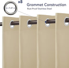 PureFit Outdoor Curtains for Patio Waterproof Weatherproof, UV Resistant Outside Curtains for Gazebo, Front Porch, Pergola, Sun Blocking Privacy Curtain, 52W x 120L inch, 1 Panel, Beige