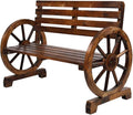 Outvita Wooden Garden Bench, Outdoor Rustic Wagon Wheel Bench with Armrest & Fir Construction for Garden Porch Backyard Patio Park, Seats 2 Person Carbonized