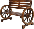 Outvita Wooden Garden Bench, Outdoor Rustic Wagon Wheel Bench with Armrest & Fir Construction for Garden Porch Backyard Patio Park, Seats 2 Person Carbonized