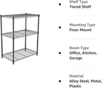 Amazon Basics 3-Shelf Adjustable Heavy Duty Steel Wire Rack Storage Shelving Organizer with Storage Space, Versatility and Ease of Use for Kitchen, Garage, 23.2" L x 13.4" W x 30" H, Black