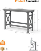 Outdoor Bar Table, Smoke Gray HDPE, 60 x 22 Inch Rectangle