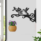 Elegant Bird Pattern Wall Hooks - 10/12/14 Inch Metal Plant Hangers for Indoor & Outdoor - Rust-Resistant Bracket for Plants, Feeders, Chimes, Lanterns (4, Black, 12 inch)