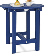 Y&M Outdoor Side Table, Waterproof Four-Legged Round Entryway End Table, Single-Tier HDPE Modern Small Coffee Nightstand for Bedroom, Living Room, Patio, Indoor or Outdoor Use, Navy Blue
