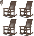 GREENVINES Outdoor Rocking Chairs | Set of 4 | Porch Rocker | HDPE Plastic | Wood Grain | Oversized Rockers | High Back | Big & Tall | Ladder Back | Dark Brown | for Patio Outside