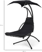 Best Choice Products Outdoor Hanging Curved Steel Chaise Lounge Chair Swing w/Built-in Pillow and Removable Canopy - Black