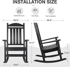 Devoko HDPE Rocking Chair Plastic Outdoor Indoor Patio Rocker Chair High Back All Weather Rocker for Patio Backyard Porch Garden (Black)