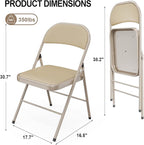 VINGLI 10 Pack Folding Chairs with Padded Seats, Metal Frame with Pu Leather Seat & Back, Capacity 350 lbs, Set of 10, Khaki