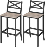 Bar Stools, Set of 2 Bar Chairs with Backrest and Footrest, 26" Tall Counter Bar Stools, Kitchen Breakfast Bar Chairs, Easy Assembly, for Dining Room, Greige BAHG0901N3