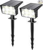 Solar Spot Lights Outdoor with 60 LED & Auto On/Off, 2 Pack Solar Lights Outdoor Waterproof IP68 with 3 Lighting Modes, 2-in-1 Solars Landscape Light for Outside, Garden, Yard(Cool White)